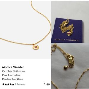 Monica Vinader Gold Pink Tourmaline Pendant Necklace. #95